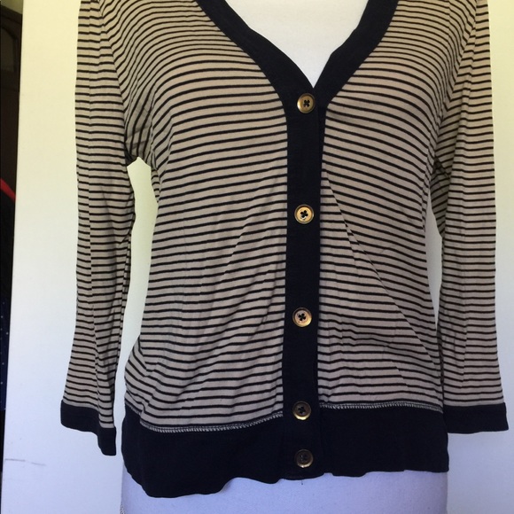 JCrew Perfect Fit Cardigan blue/tan striped Sz L - Picture 2 of 5